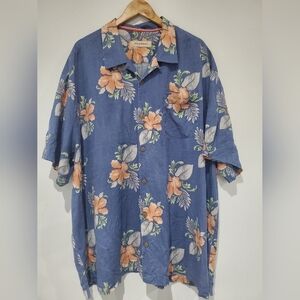 Tommy Bahama 100% Silk Button down Hawaiian shirt size 3XB blue,peach,gray p2p32
